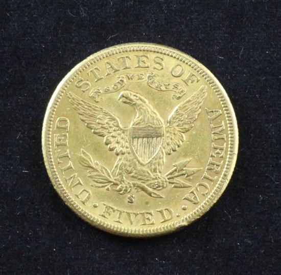 A US 1886 five dollar gold coin.